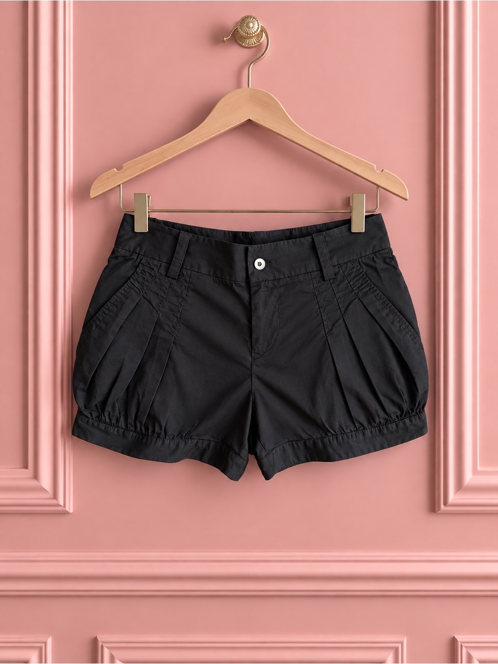 Y2K Fornarina Black Pleated Cotton Bubble Shorts Size 30